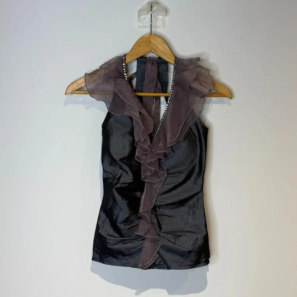 Grey Ruffled Top with Rhinestones - Picture 3 of 5